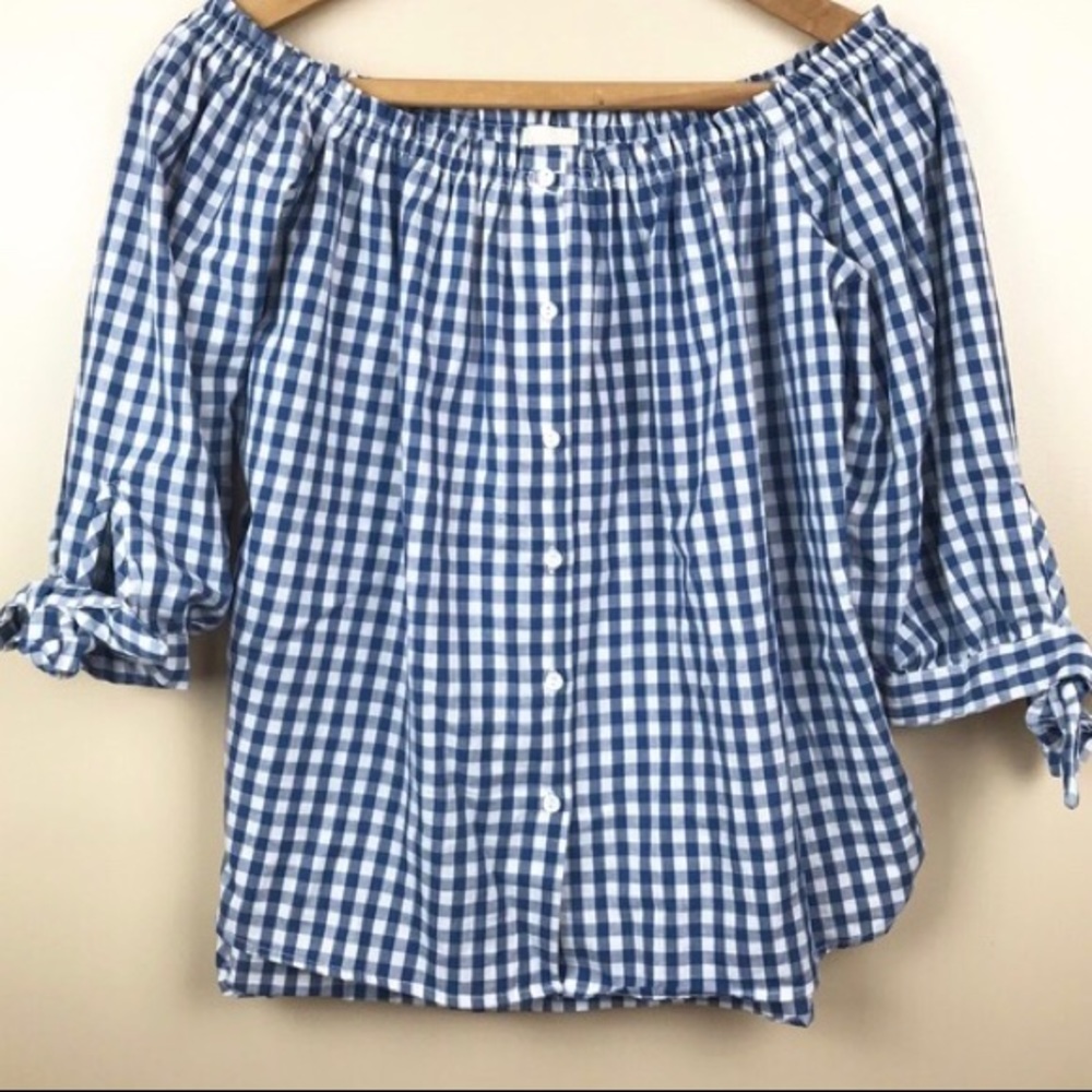 Blue Gingham Over the shoulder Blouse